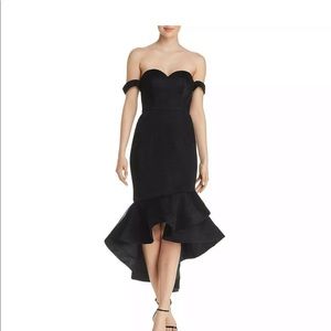 Bariano XS black off shoulder mesh midi dress